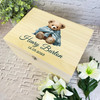 Teddy Bear Wrapped In Blue Blanket New Baby Personalised Wooden Keepsake Box