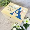 Blue Initial Letter Bunnies New Baby Personalised Wooden Memory Keepsake Box