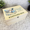 Blue Stork White Floral New Baby Boy Personalised Wooden Memory Keepsake Box