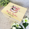 Pink Floral Stork Dark Skin New Baby Personalised Wooden Memory Keepsake Box