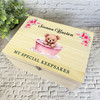 Teddy Bear Pink Bath Bathtub New Baby Girl Personalised Wooden Keepsake Box