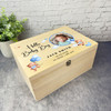 Blue Teddy Bears Round Photo New Baby Boy Personalised Wooden Keepsake Box