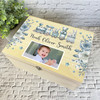 Blue Toy Train Flowers Photo New Baby Boy Personalised Wooden Keepsake Box