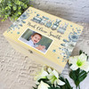 Blue Toy Train Flowers Photo New Baby Boy Personalised Wooden Keepsake Box