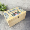 Blue Toy Train Flowers Photo New Baby Boy Personalised Wooden Keepsake Box