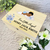 Dark Skin Baby Boy Sleep On Cloud Blue Memorial Personalised Wooden Keepsake Box