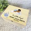 Dark Skin Baby Boy Sleeping Cloud Blue Memorial Personalised Wooden Keepsake Box