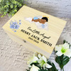 Dark Skin Baby Boy Sleeping Cloud Blue Memorial Personalised Wooden Keepsake Box