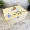 Dark Skin Baby Boy Sleeping Cloud Blue Memorial Personalised Wooden Keepsake Box