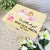 Pink Sleep Blonde Hair Baby Girl Wings Memorial Personalised Wooden Keepsake Box