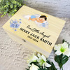 Light Brown Hair Baby Boy Blue Floral Memorial Personalised Wooden Keepsake Box