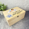 Light Brown Hair Baby Boy Blue Floral Memorial Personalised Wooden Keepsake Box