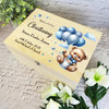 Blue Stars Teddy Bear Balloons Boys Christening Personalised Wooden Keepsake Box