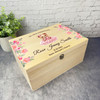 Pink Floral Dress Teddy Bear Christening Personalised Wooden Memory Keepsake Box