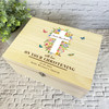 Floral Butterflies Cross With Love Christening Personalised Wooden Keepsake Box