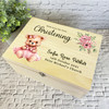 Watercolour Pink Dress Teddy Bear Christening Personalised Wooden Keepsake Box