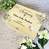 Green Leaves White Floral Dove Christening Personalised Wooden Keepsake Box