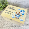 Blue Teddy Bear With Balloons Christening Personalised Wooden Keepsake Box