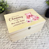 Watercolour Floral Pink Dress Christening Personalised Wooden Keepsake Box