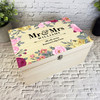 Retro Yellow Pink Floral Mr & Mrs Wedding Day Personalised Wooden Keepsake Box