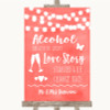 Coral Watercolour Lights Alcohol Bar Love Story Personalised Wedding Sign