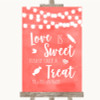 Coral Watercolour Lights Love Is Sweet Take A Treat Candy Buffet Wedding Sign