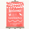 Coral Watercolour Lights Welcome To Our Engagement Party Wedding Sign