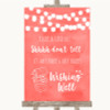 Coral Watercolour Lights Wishing Well Message Personalised Wedding Sign