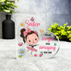 Gift For Sister Dark Brown Hair Cute Ballerina Girl Side Heart Keepsake Plaque