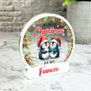Gift For First Christmas As Fiancee Penguin Couple Snow Globe Keepsake Plaque