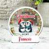 Gift For First Christmas As Fiancee Penguin Couple Snow Globe Keepsake Plaque