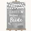 Grey Watercolour Lights Daddy Here Comes Your Bride Personalised Wedding Sign