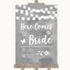 Grey Watercolour Lights Here Comes Bride Aisle Personalised Wedding Sign