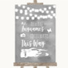 Grey Watercolour Lights Photobooth This Way Right Personalised Wedding Sign