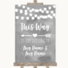 Grey Watercolour Lights This Way Arrow Left Personalised Wedding Sign