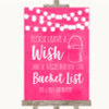 Hot Fuchsia Pink Watercolour Lights Bucket List Personalised Wedding Sign