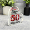 50th Birthday Gift Red Roses Keepsake Side Heart Ornament Plaque