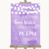 Lilac Watercolour Lights Blow Bubbles Personalised Wedding Sign