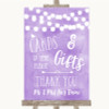 Lilac Watercolour Lights Cards & Gifts Table Personalised Wedding Sign