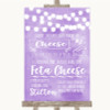 Lilac Watercolour Lights Cheeseboard Cheese Song Personalised Wedding Sign