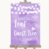 Lilac Watercolour Lights Guest Tree Leaf Personalised Wedding Sign