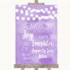Lilac Watercolour Lights Hankies And Tissues Personalised Wedding Sign