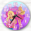 Purple Barbie Personalised Gift For Kid's Bedroom Clock