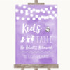 Lilac Watercolour Lights Kids Table Personalised Wedding Sign