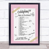 Coldplay - Concert Setlist Gig Poster Print Canvas Pink Doodle - Croke Park Dublin Ireland - Sept 2nd 2024