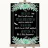 Black Mint Green and Silver In Loving Memory Personalised Wedding Sign
