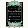 Black Mint Green & Silver Light Up The Sky Rule The World Wedding Sign