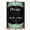 Black Mint Green & Silver Share Your Wishes Personalised Wedding Sign