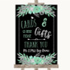 Black Mint Green and Silver Cards and Gifts Table Personalised Wedding Sign