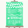 Mint Green Watercolour Lights Card Post Box Personalised Wedding Sign